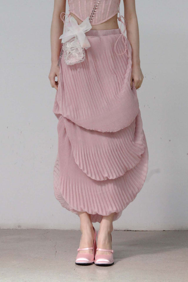 CAROLINE HU Pleated Shell Skirt SS22PKSK05 Pink PCH5